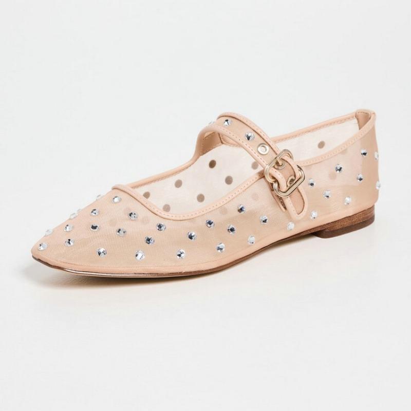 Fashion New Water Diamond Mesh Flat Sole Single Shoes Comfortable Women's Low Heel Commuting Student Shoes Fashionable Handmade Shoes