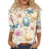 Women's Fashion Casual Sleeve Easter Elements Print Round Neck Top