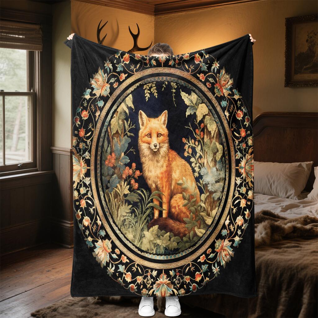 1pc Medieval style art fox blanket, al season lightweigh Poster blanket home office outdoor nap multifunc Poster blanketional blanket