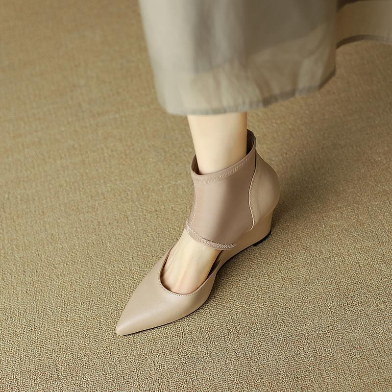 Fashion 2024 Spring Women Sandals Genuine Leather Shoes for Women Pointed Toe Wedges Heels Women Shoes Ladies Shoes High Heels