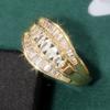 Elegant Classic Design Inlaid Synthetic Zirconia Golden Plated Women's Ring Fashion Sparking Banquet Wedding Jewelry Accessories