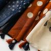 French-style vintage polka dot patchwork color-block scarf for women, holiday-style shawl, versatile tassel silk scarf