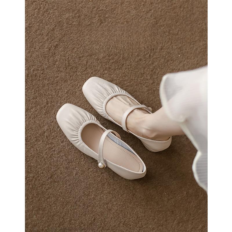 Fashion Shoes Woman Flats Autumn Pearl Decorateion Shallow Mouth Low Heels Oxfords Dress Fall Beading Summer Comfortable Leather New Mar