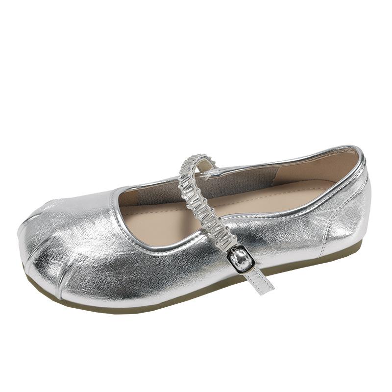 Popular silver retro inner height increase flat bottom shallow mouth single shoes women's summer 2025 new versatile skirt Mary Jane shoes