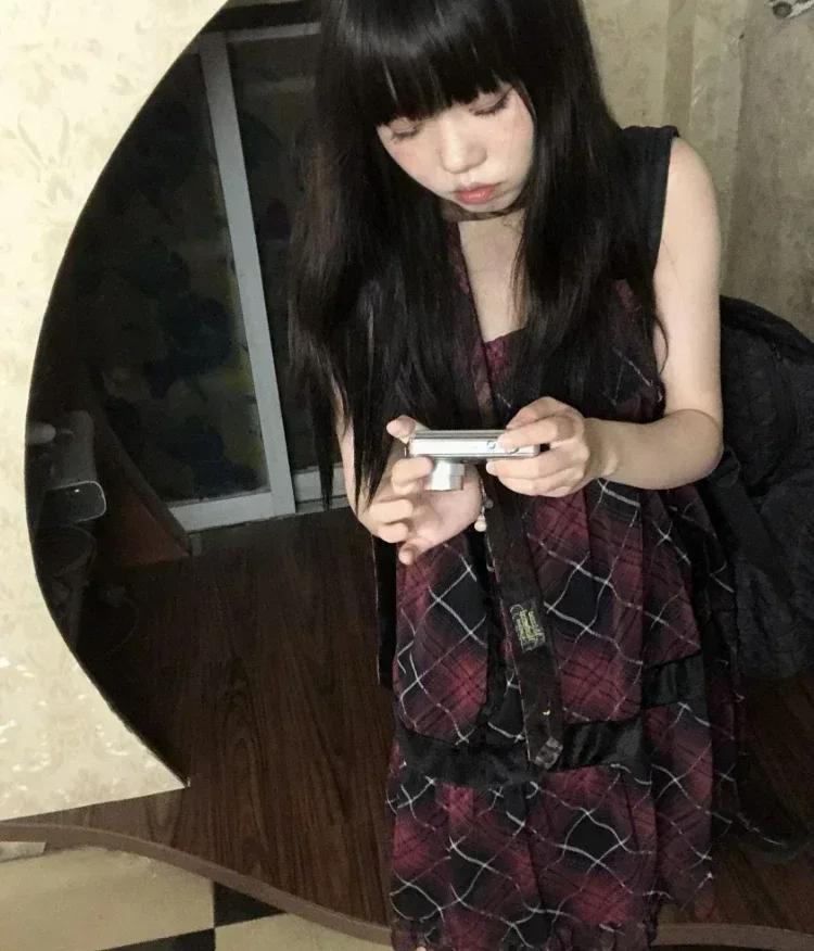 Harajuku Goth Vermelho Mini Xadrez Vestido Feminino Y2k Gothic Mall Cyber Punk Vestidos de Halloween Vintage One Piece Slip Vestidos