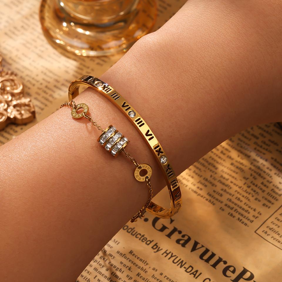 Classical Luxury Diamond-inlaid Roman Numeral Decorative Bracelets Suitable For Summer Travel And Fashionable Zircon