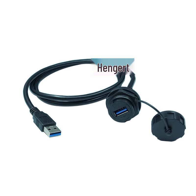 USB 3.0 Male to Female Waterproof Extension Cable with Cap and Panel Mount