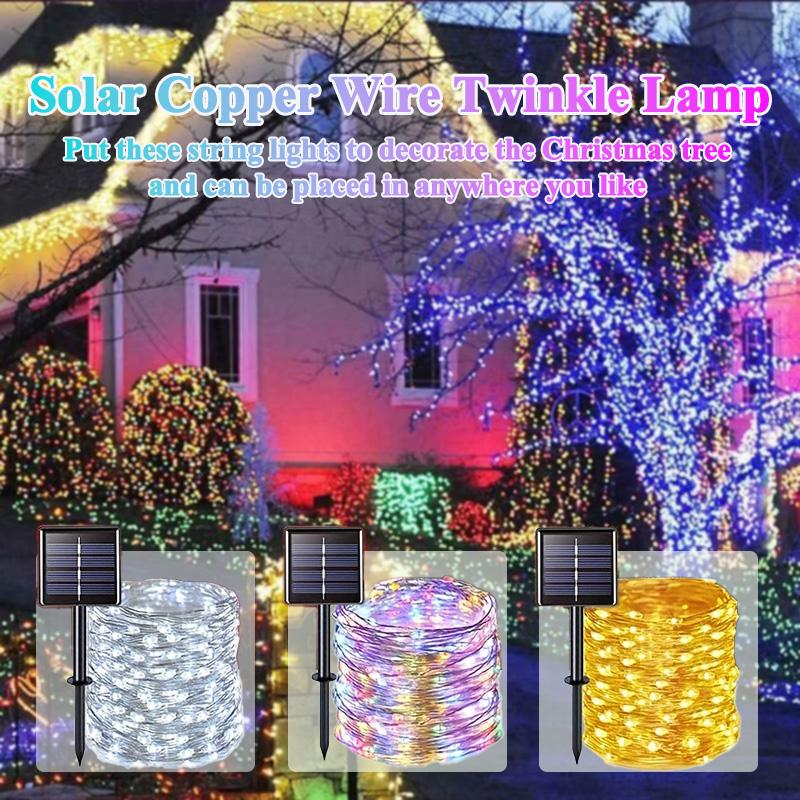 Outdoor LED Solar Powered String Light Waterproof Fairy Twinkle Lights 8 Modes For Christmas Tree Garden Yard Party Decor Lamp