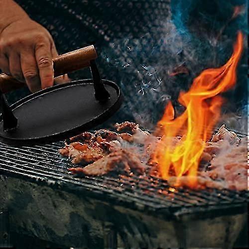 Cast Iron Grill Press with Long Handle Grip for Even Sear and Heat Retention, 2 in 1 Design