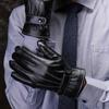 Herren Schwarze Touchscreen Leder Radhandschuhe - Winddicht, Samtgefüttert, Verdickt für Kalten Herbst und Winter, Warmes und Dünnes Design