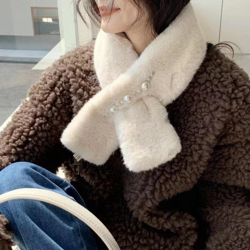 

Осенне-зимний шарф-снуд для женщин, сохраняющий тепло, толстый плюшевый воротник, однотонный искусственный мех кролика, шарфы-снуды, теплые, подарок для девочки белый