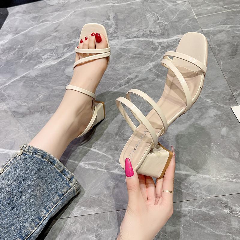 Fashion 2025 Summer Women's Sandals Casual Female Slippers Fashion Sexy Female Shoes Square Heel Open Toe Ankle Strap Sandals Sandalias