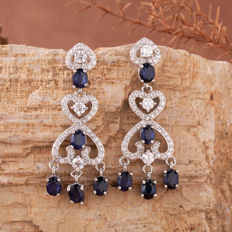 Natural Sapphire Colored Sapphire Stud Earrings Women'S S925 Sterling Silver Colored Sapphire Ear Jewelry Earrings
