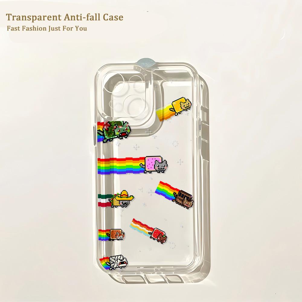 Phone Case For IPhone 17 16 16e 15 14 13 12 11 Mini Pro Max X XR XSMax 7 8 Air Plus Transparent Back Cover Cute N-Nyan Cat Hot