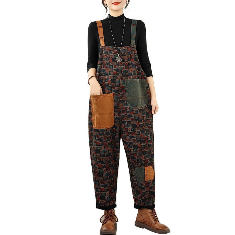Versatile Plus Size Denim Overalls: Stylish, All-Season, Printed Casual Wear