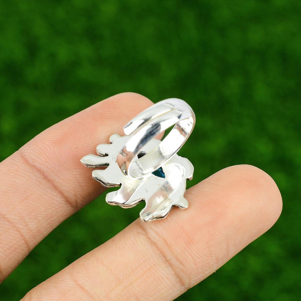 Gift For Her Natural Swiss Blue Topaz Multi Stone Adjustable Ring 925 Silver