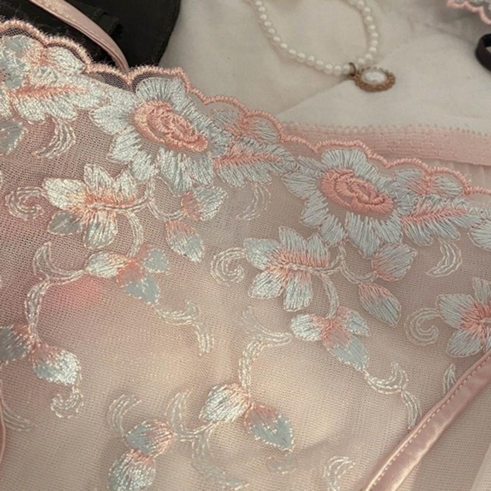 Low Waist Embroidery Flower Panties Transparent Mesh Lace Briefs Underwear for Women Girl
