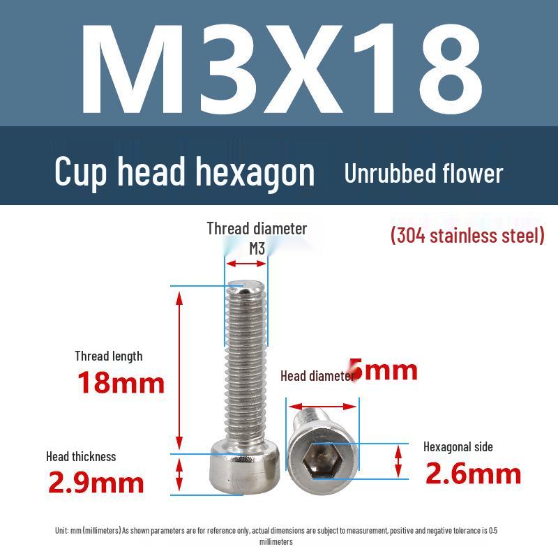 Yigu 304 Stainless Steel Socket Head Cap Screw, M2-M6 Cylindrical Head, Full Thread, Non-Knurled