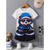 Boy's Summer Round Neck Pullover Cartoon Bear Print Short Sleeved Shorts Set for Children's Clothing