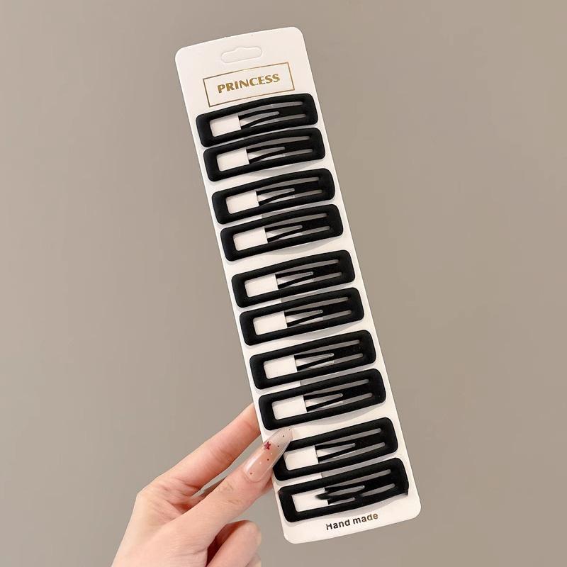 Matte Black Hair Clips Set 10/12Pcs Geometric Square Star Wave Design for Enhanced Elegance
