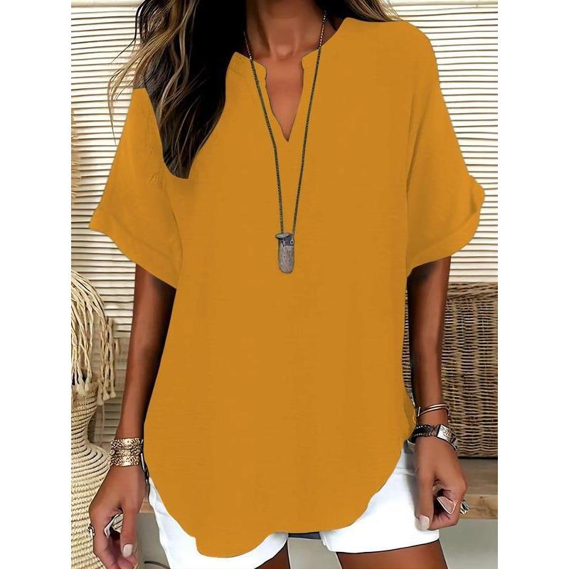Summer Loose and Fashionable Pure Color V-neck Casual Women's T-shirts