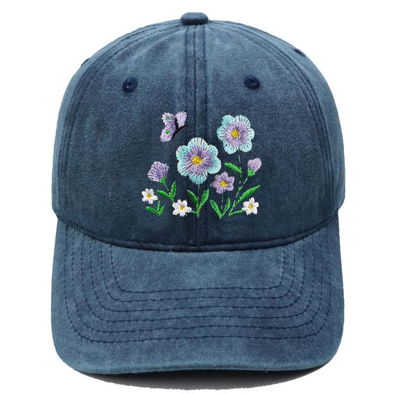 Imitation embroidery flower embroidery washed retro soft top baseball cap American men's and women's casual outdoor sunshade cap