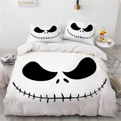 Halloween Skull Duvet Cover,Jack and Sally Quilt Cover,Nightmare Before Christmas Bedding Set Pillowcase,Halloween Decor