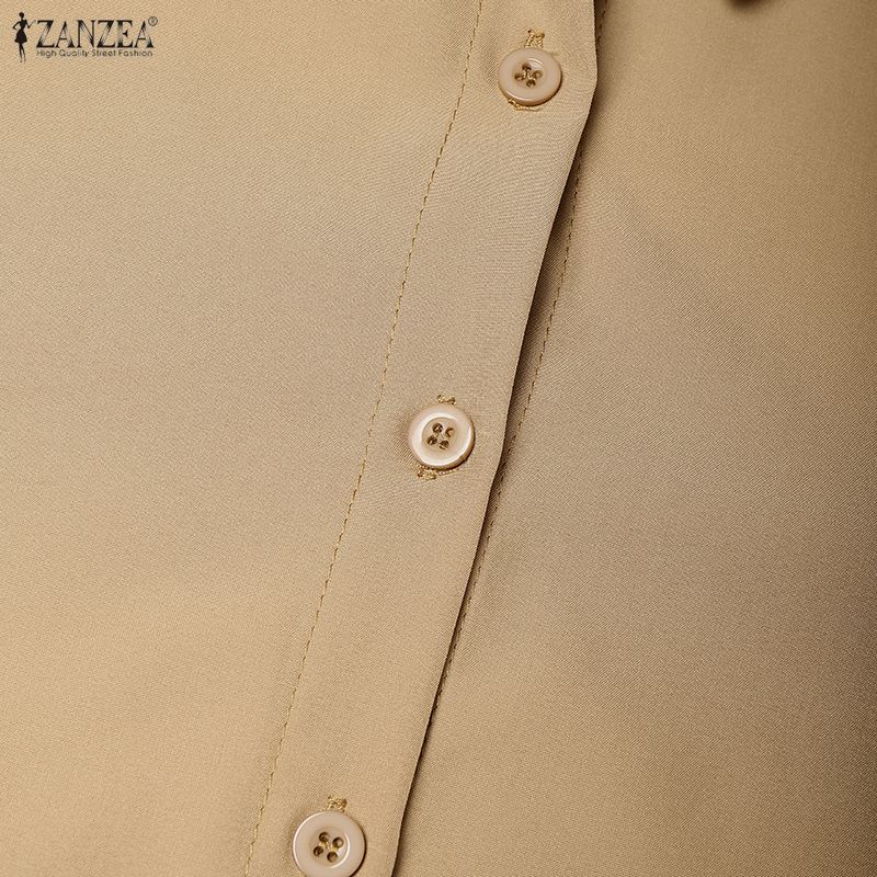 ZANZEA Damska casualowa sukienka z kołnierzykiem, luźna, z długim rękawem, gładka