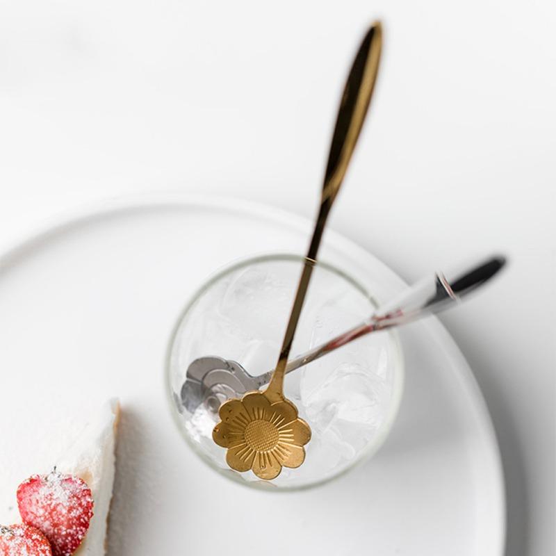 Stainless Steel Tea Spoons Set Gold Silver Flower Coffee Spoon Honey Dessert Ice Cream Scoop Long Handle Teaspoon Tableware
