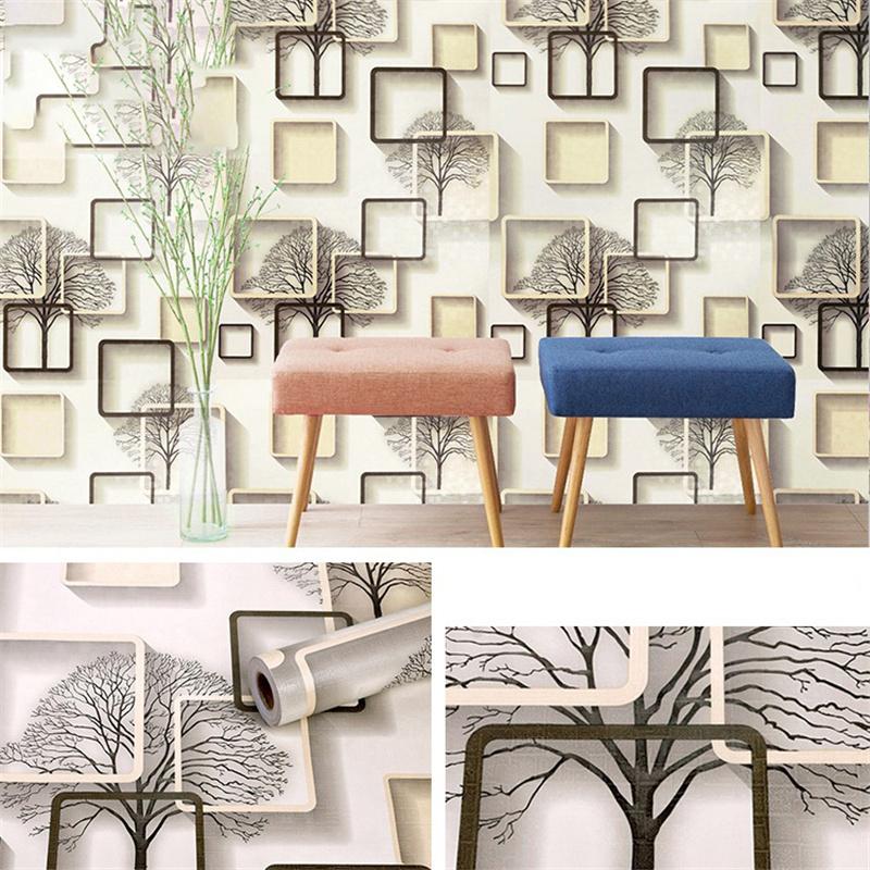 10m/20m PVC Thickened Geometric Grid Tree Background Self-adhesive Wallpaper Renovation Stickers Hotel Home Decor