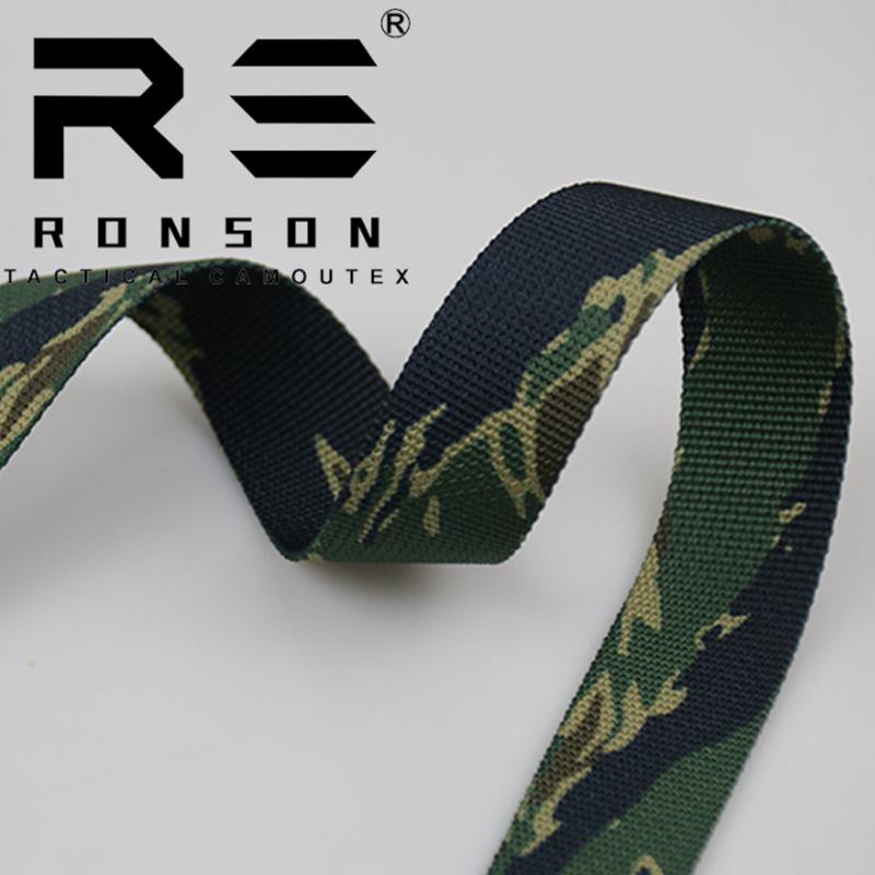 BEPAN 2.5cm Wide Green Tiger Print Camo High Density Webbing Tactical MOLLE Webbing Outdoor DIY Gear Accessories 5 M