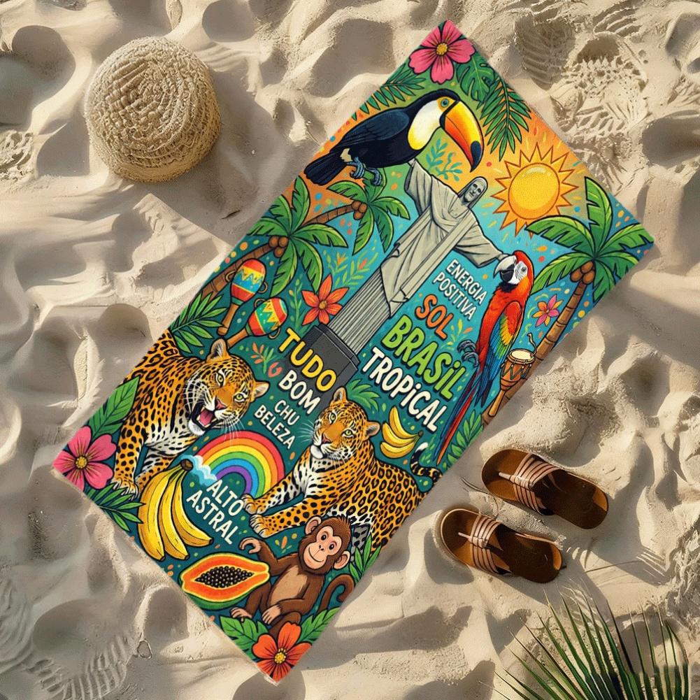 Brasilien Tropisches Strandtuch Dschungel-Tierprint Karnevals-Design Schnelltrocknend Weiches Mikrofaser-Badetuch Für Reise-Liebhaber