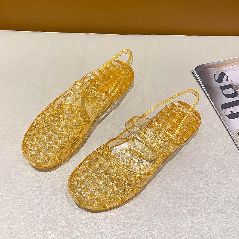 

Internet celebrity explosion crystal sandals women go out summer versatile hollow breathable non-slip wear-resistant plastic mother sandals 40 золотий