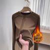 Women's Velvet Base Layer Slimming Top - Warm Half High Neck, Long Sleeve T-Shirt for Autumn/Winter.