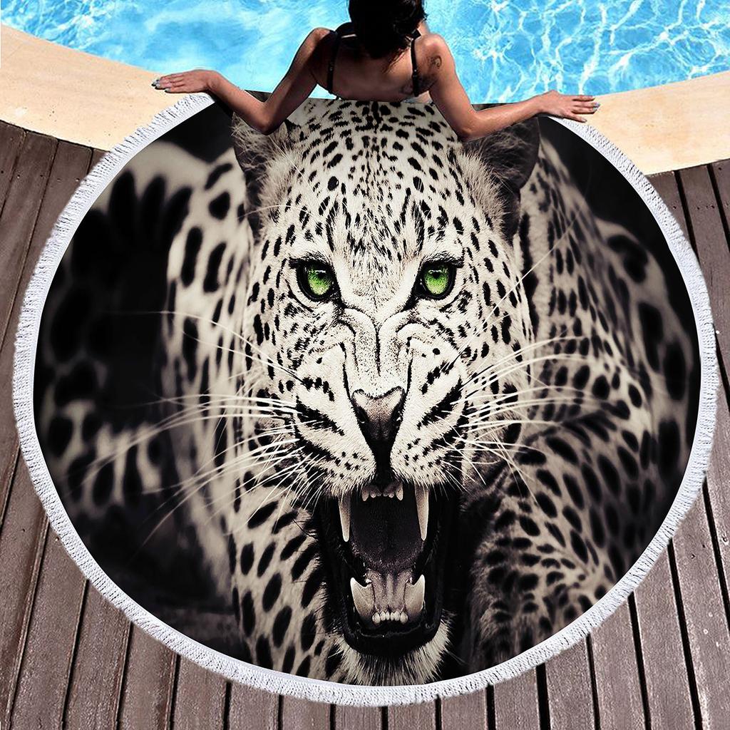 Cheetah Round Beach Towel, Soft Absorbent Quick Dry Africa Tropical Wild Animal Themed Pool Towel, Portable Circle Picnic Mat