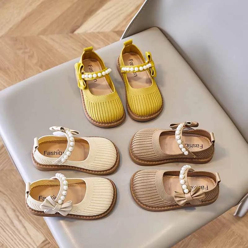 2024 New Girls Mary Janes Breatheable Summer Spring Bow and Pearls Cute Round-toe Children Fashion Princess Casual Shoes Korean