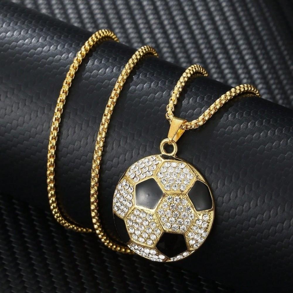 Metal Chain Football Necklace Rhinestone Soccer Necklace Creative Football Pendant Choker Women