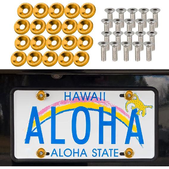 20PCS Fender Bumper Washer Bolt, Aluminum Fender Washer Engine Bay Dress Up Kit, Fasteners M6 JDM Fender Washer Kit Fits Bumper Washer Bolt,