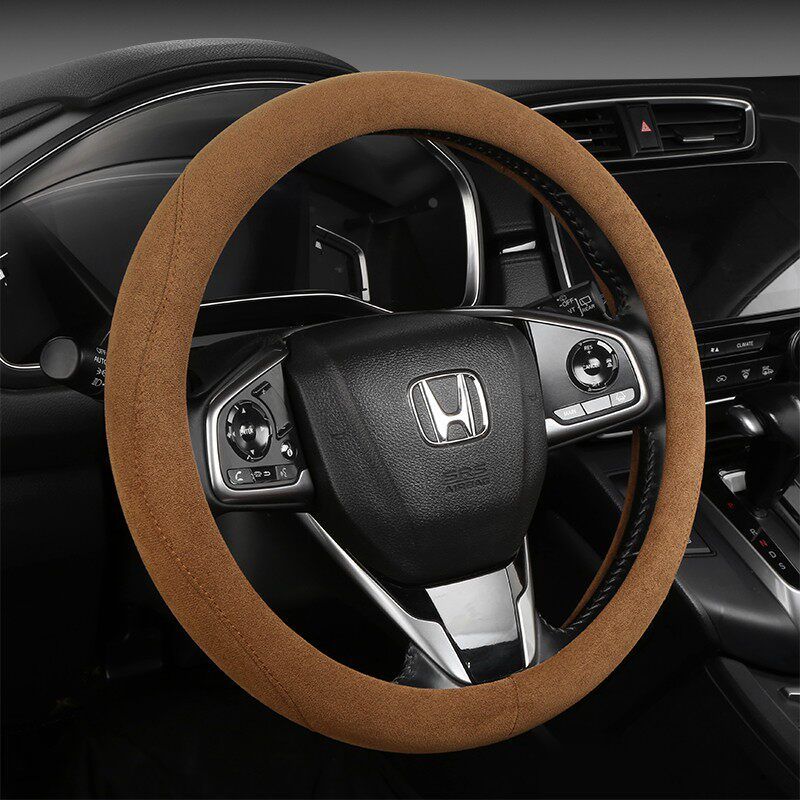Suede Car Steering Wheel Cover, All-Season, Warm, Non-Slip, Sweat-Absorbent Handle Cover