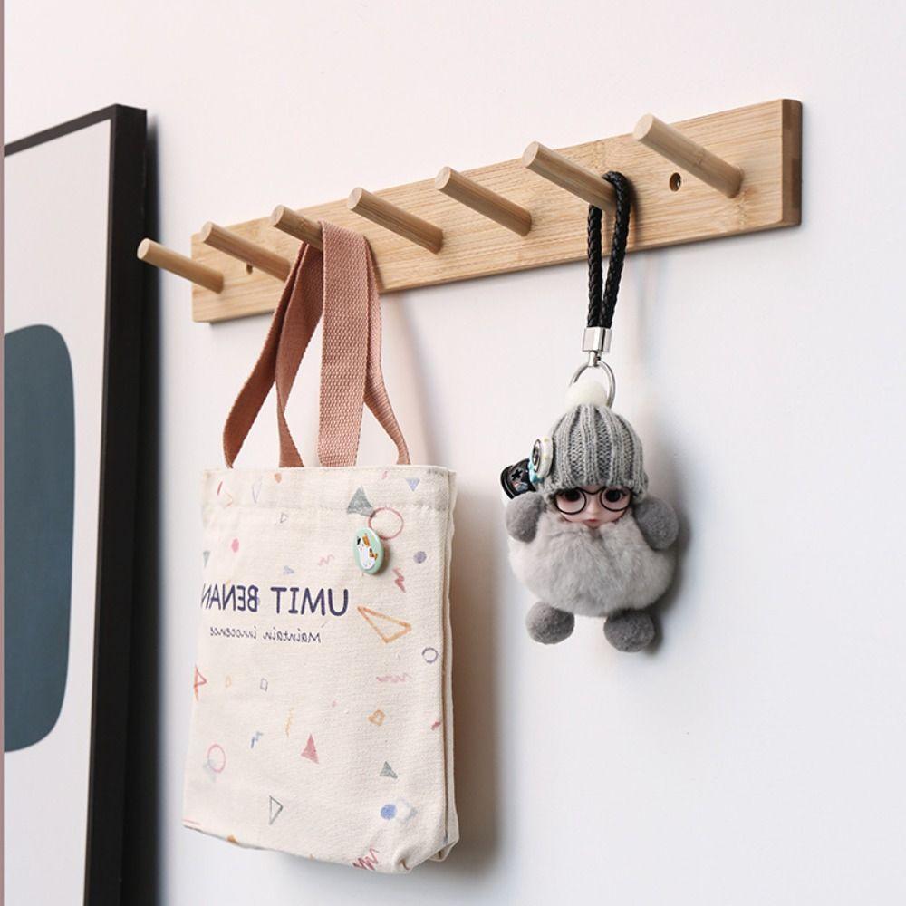 4/5/6/7 Hooks Key Hook Rack Wooden Door Back Clothes Hook Non-toxic Decorative Hook  Entryway