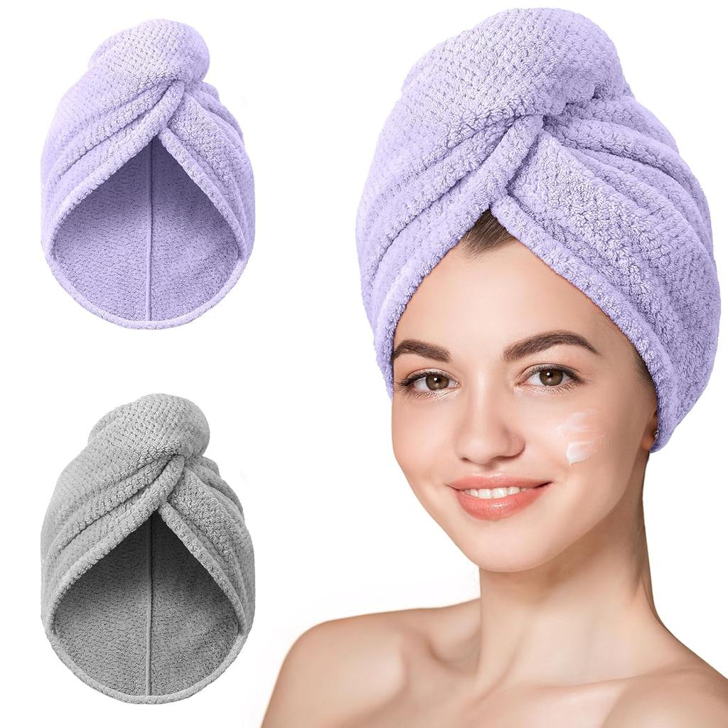 Microfiber Hair Towel, 3 Packs Hair Turbans for Wet Hair, Drying Hair Wrap Towels for Curly Hair Women Anti Frizz (Blue,Grey,Pink)