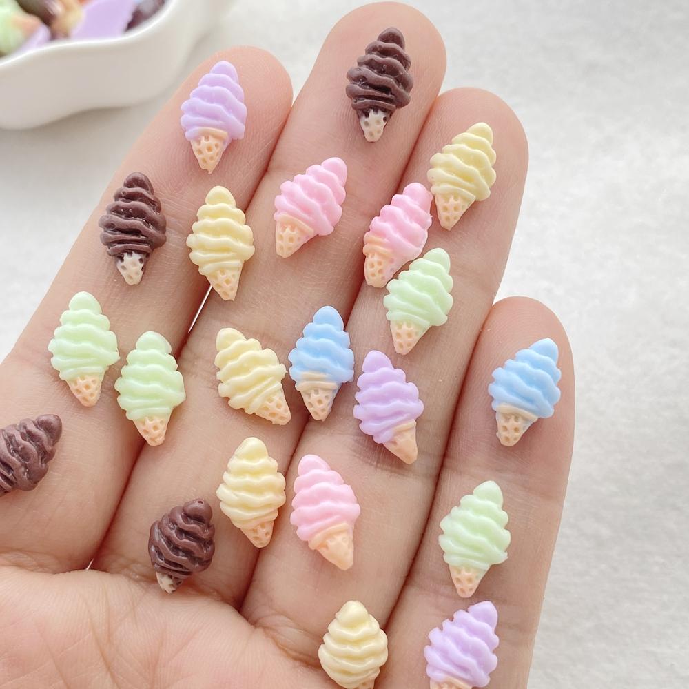 50Pcs Cute Resin Mini Colorful ice cream Flat Back Ornament Jewelry Making Manicure Hairwear Accessorie