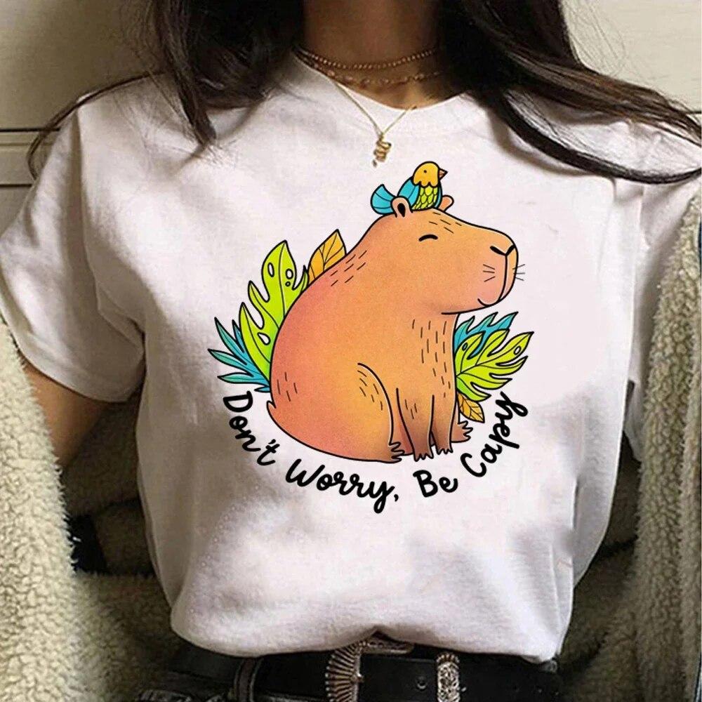 Tričko Capybara Funny Capy narodeniny Grafika Ženy Neformálne Vintage tričká Roztomilá kreslená potlač Streetwear Ženy Tričká s krátkym rukávom
