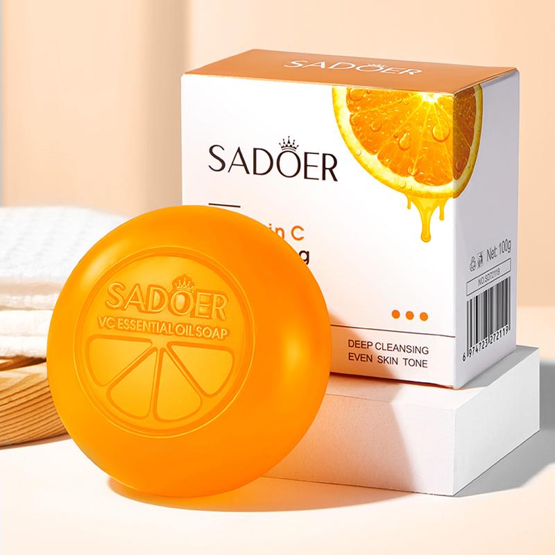SADOER Vitamin C Cleansing Soap 100g, Orange Extract Gentle Bar Soap for Face & Body, Mild Cleansing, Non-tight After Washing