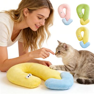 Niedriges Fragezeichenförmiges Katzenkissen, Weiches Haustier-Nackenkissen für Katzen, Ergonomische Halswirbelstütze Haustierbettmatte, Plüsch-Katzenkissen mit PP-Baumwolle