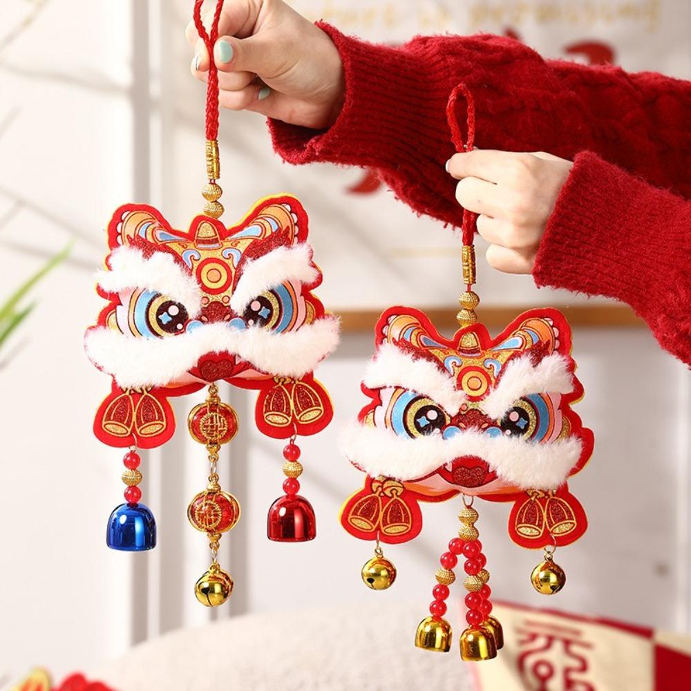 

Handmade 2025 Blessing Character Pendant With Bell Good Fortune Fabric Bags New Year 1