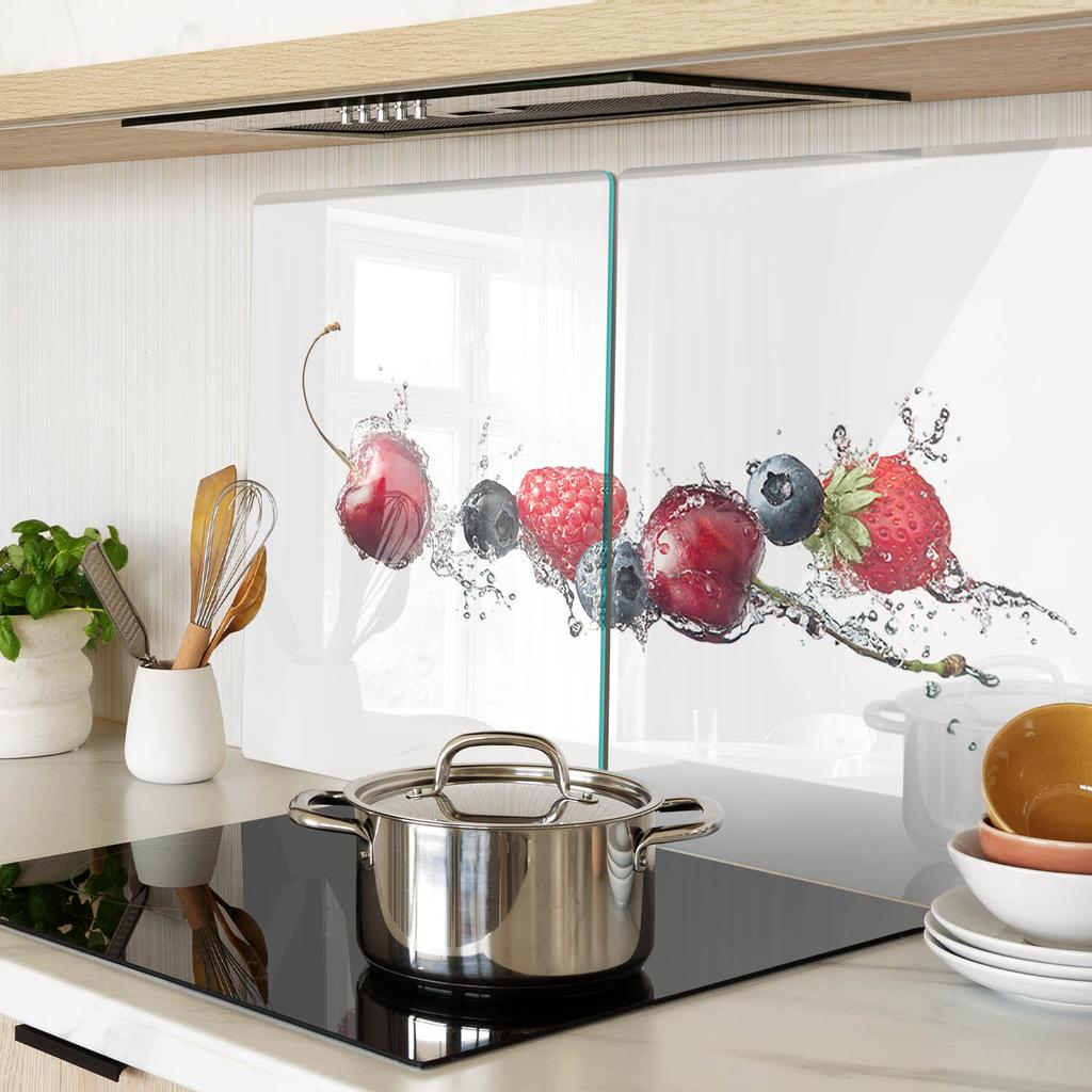 Tempered Glass Kitchen Boards with Graphics, 2 Pieces, Forest Fruits, 2x40x52 Cm