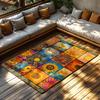 Bohemian Patchwork Vloerkleed, Meerkleurig Zonnebloem Spiraal Ontwerp Tapijt, Zacht Antislip Bankmat voor Gezellige Woonkamer Decoratie