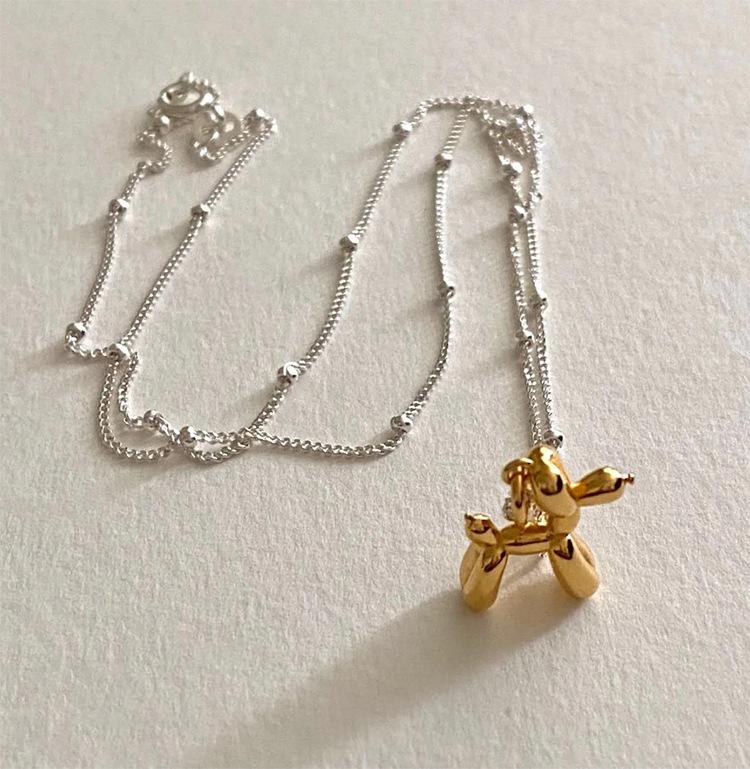 

French retro metal balloon dog pendant necklace female Korean personality simple temperament neck chain collarbone chain female