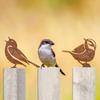 Set of 5 Rustic Metal Bird Sculptures Garden Decor Outdoor Yard Art Rusted Iron Bird Figurines for Lawn Patio Fence Decoration